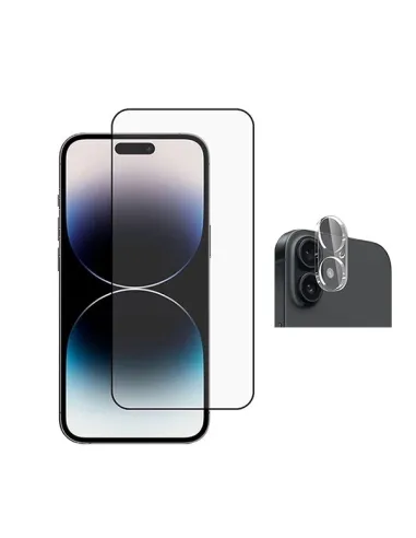 Kit Película de Camara Traseira + Vidro Temperado Full Cover Premium  Para Apple iPhone 16 Plus - Transparente/Preto