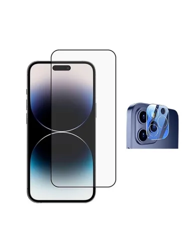 Kit Película de Camara Traseira + Vidro Temperado Full Cover Premium  Para Apple iPhone 16 Pro - Transparente/Preto