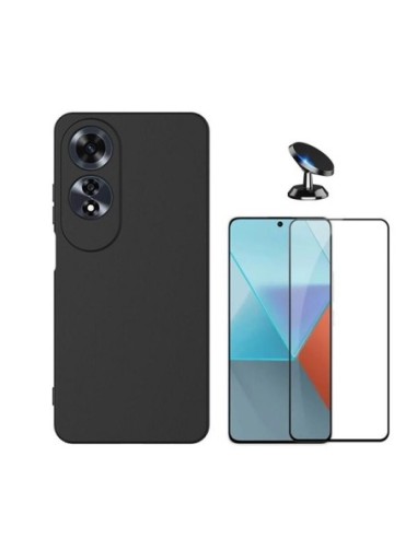 Kit Película de Vidro Temperado 5d + Capa Silicone Líquido + Suporte de Carro Compativel Com Oppo A60 - Preto