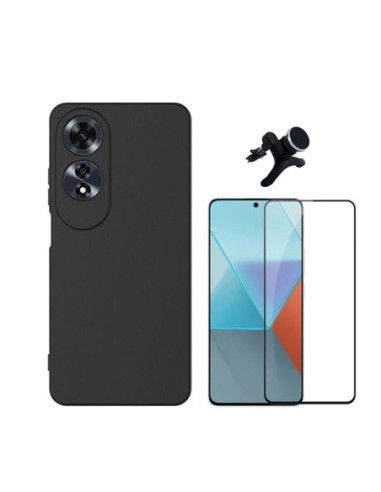 Kit Película de Vidro Temperado 5d  + Capa Silicone Líquido + Suporte Reforçado Compativel Com Oppo A60 - Preto