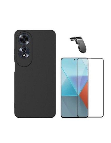 Kit Película de Vidro Temperado 5d Full Cover + Capa Silicone Líquido + Suporte L  Compativel Com Oppo A60 - Preto