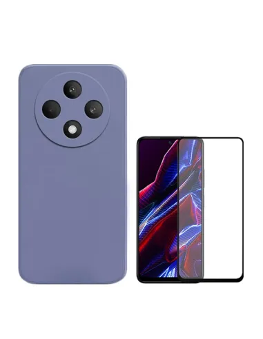 Kit Vidro Premium Full Cover + Capa Silicone Líquido  Para Oppo Reno12 FS 5G - Roxo