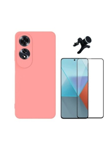 Kit Película de Vidro Temperado 5d + Capa Silicone Líquido + Suporte Reforçado  Compativel Com Oppo A60 - Rosa