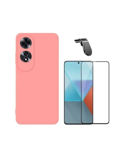 Kit Película de Vidro Temperado 5d Full Cover + Capa Silicone Líquido + Suporte L Compativel Com Oppo A60 - Rosa