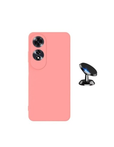 Kit Suporte Magnético de Carro + Capa Silicone Líquido Phonecare Compativel Com Oppo A60 - Rosa