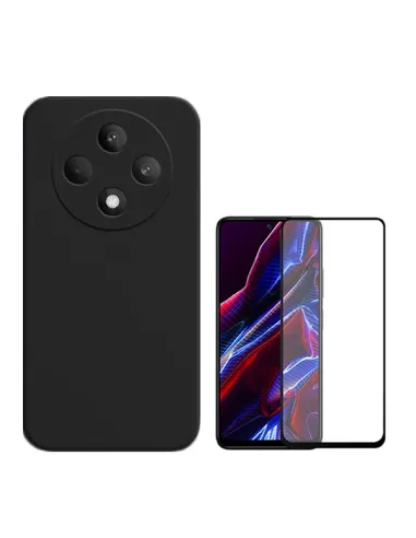 Kit Vidro Premium Full Cover + Capa Silicone Líquido  Para Oppo Reno12 F 4G - Preto