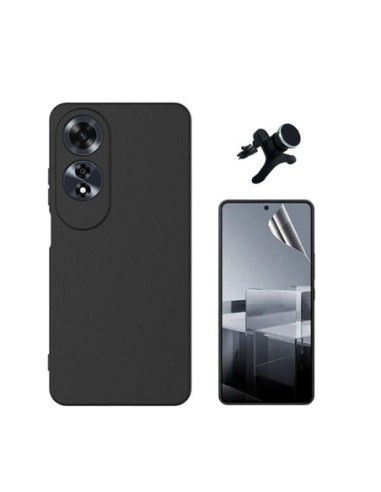 Kit Película Hydrogel Full Cover Frente + Capa Silicone Líquido + Suporte Reforçado Compativel Com Oppo A60 - Preto