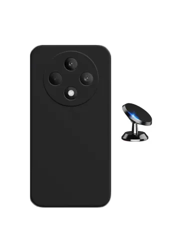 Kit Suporte Magnético + Capa Silicone Líquido  Para Oppo Reno12 F 4G - Preto