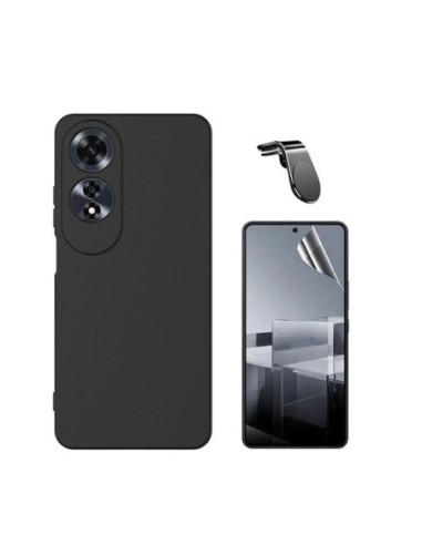 Kit Película Hydrogel Full Cover Frente + Capa Silicone Líquido + Suporte L Compativel Com Oppo A60 - Preto