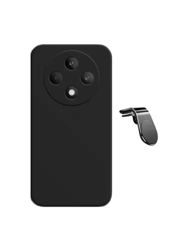 Kit Suporte Magnético L + Capa Silicone Líquido  Para Oppo Reno12 F 4G - Preto