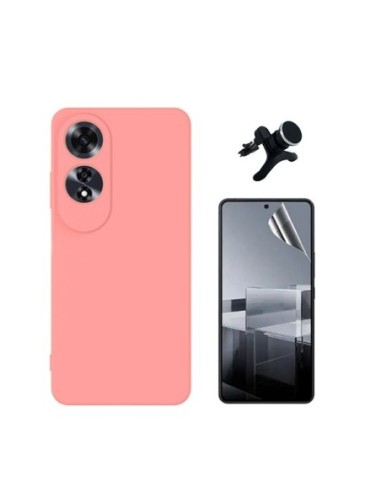 Kit Película Hydrogel Full Cover Frente + Capa Silicone Líquido + Suporte Reforçado Compativel Com Oppo A60 - Rosa