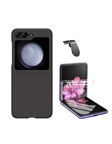 Kit Película Hydrogel Frente + Capa Silicone Líquido + Suporte L Compativel Com Samsung Galaxy Z Flip6 - Preto