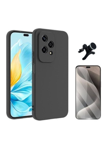 Kit Película Hydrogel Frente + Capa Silicone Líquido + Suporte Reforçado Compativel Com Honor 200 Lite - Preto