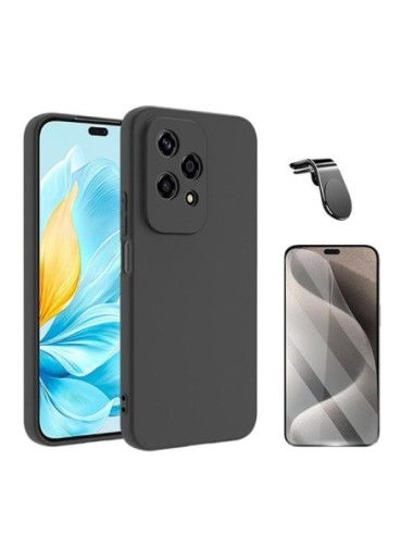 Kit Película Hydrogel  Frente + Capa Silicone Líquido + Suporte L Compativel Com Honor 200 Lite - Preto