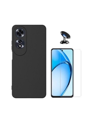 Kit Vidro Temperado Clearglass + Capa Silicone Líquido + Suporte de Carro Compativel Com Oppo A60 - Preto