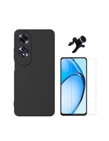 Kit Vidro Temperado Clearglass + Capa Silicone Líquido + Suporte Reforçado Compativel Com Oppo A60 - Preto