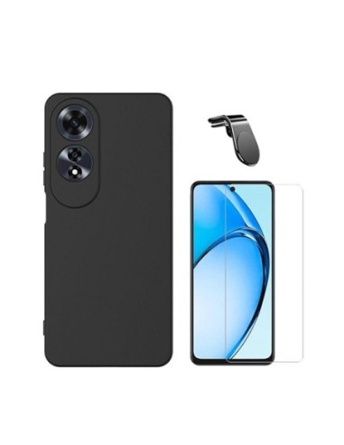 Kit Vidro Temperado Clearglass + Capa Silicone Líquido + Suporte L Compativel Com Oppo A60 - Preto