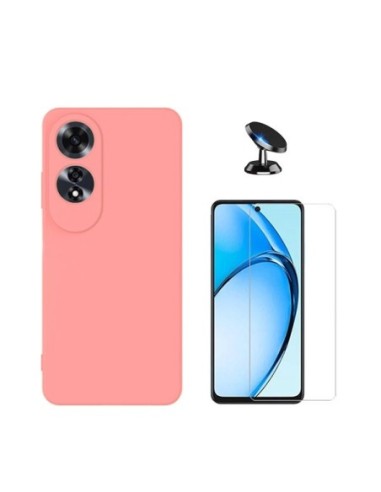 Kit Vidro Temperado Clearglass + Capa Silicone Líquido + Suporte de Carro Compativel Com Oppo A60 - Rosa