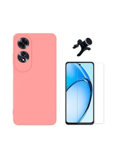 Kit Vidro Temperado Clearglass + Capa Silicone Líquido + Suporte Reforçado Compativel Com Oppo A60 - Rosa