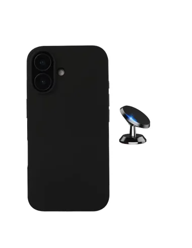 Kit Suporte Magnético + Capa Silicone Líquido  Para Apple iPhone 16 - Preto