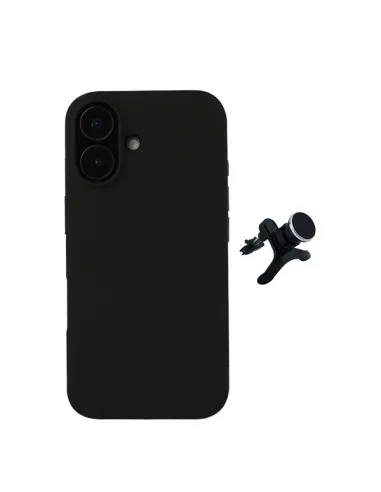 Kit Suporte Magnético Reforçado + Capa Silicone Líquido  Para Apple iPhone 16 - Preto