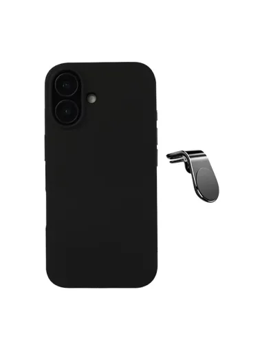 Kit Suporte Magnético L + Capa Silicone Líquido  Para Apple iPhone 16 - Preto