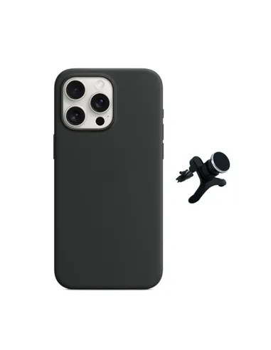 Kit Suporte Magnético Reforçado + Capa Silicone Líquido  Para Apple iPhone 16 Pro - Preto