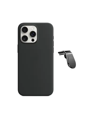 Kit Suporte Magnético L + Capa Silicone Líquido  Para Apple iPhone 16 Pro - Preto