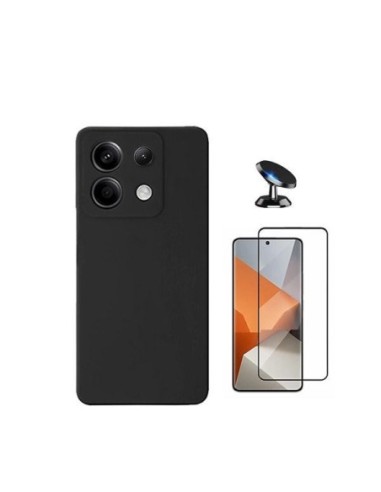 Kit Película de Vidro 5d + Capa Silicone Líquido + Suporte de Carro Compativel Com Xiaomi Redmi Note 13 Pro 4G - Preto