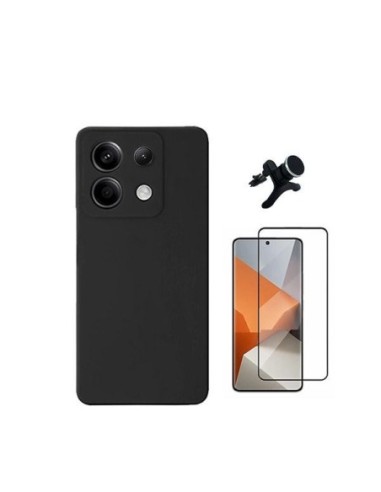 Kit Película de Vidro 5d + Capa Silicone Líquido + Suporte Reforçado Compativel Com Xiaomi Redmi Note 13 Pro 4G - Preto