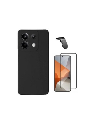 Kit Película de Vidro 5d + Capa Silicone Líquido + Suporte L Compativel Com Xiaomi Redmi Note 13 Pro 4G - Preto