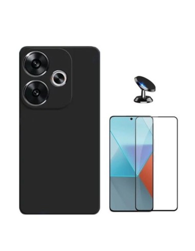 Kit Película de Vidro Temperado 5d + Capa Silicone Líquido + Suporte de Carro Compativel Com Xiaomi Poco F6 - Preto