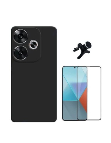 Kit Película de Vidro Temperado 5d + Capa Silicone Líquido + Suporte Reforçado Compativel Com Xiaomi Poco F6 - Preto