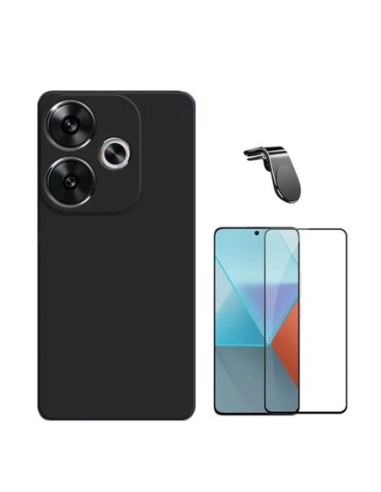 Kit Película de Vidro Temperado 5d  + Capa Silicone Líquido + Suporte L Compativel Com Xiaomi Poco F6 - Preto