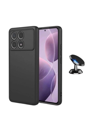 Kit Suporte Magnético de Carro + Capa Silicone Líquido Phonecare Compativel Com Xiaomi Poco F6 Pro - Preto