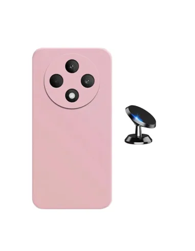 Kit Suporte Magnético + Capa Silicone Líquido  Para Oppo Reno12 F 4G - Rosa