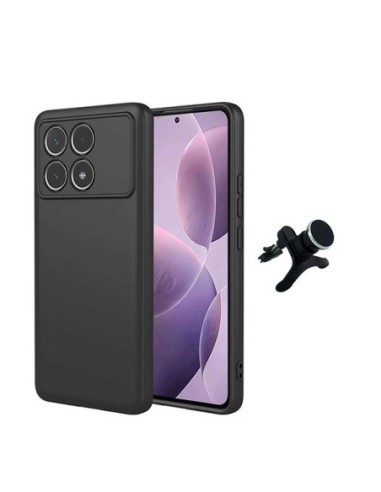 Kit Suporte Magnético Reforçado de Carro + Capa Silicone Líquido Phonecare Compativel Com Xiaomi Poco F6 Pro - Preto