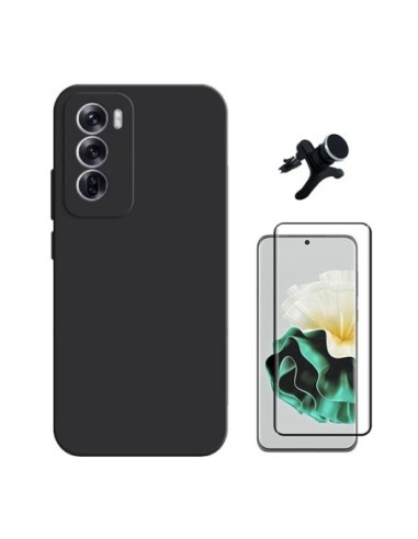 Kit Película de Vidro Temperado 5d + Capa Silicone Líquido + Suporte Reforçado Compativel Com Oppo Reno12 - Preto