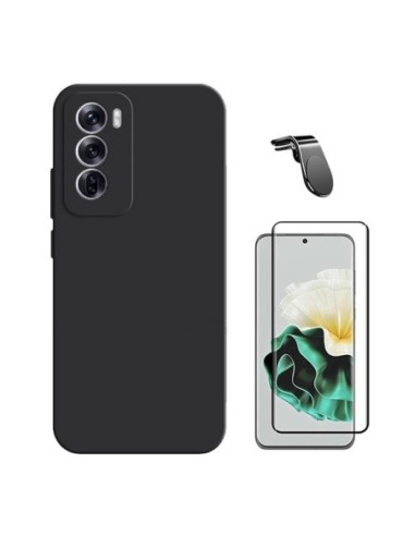 Kit Película de Vidro Temperado 5d + Capa Silicone Líquido + Suporte L Compativel Com Oppo Reno12 - Preto