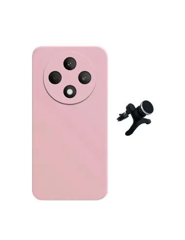 Kit Suporte Magnético Reforçado + Capa Silicone Líquido  Para Oppo Reno12 F 5G - Rosa