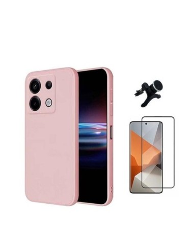 Kit Película de Vidro 5d + Capa Silicone Líquido + Suporte Reforçado Compativel Com Xiaomi Redmi Note 13 Pro 4G - Rosa