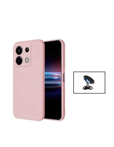 Kit Suporte Magnético de Carro + Capa Silicone Líquido Phonecare Compativel Com Xiaomi Redmi Note 13 Pro 4G - Rosa