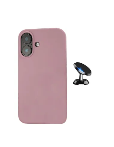 Kit Suporte Magnético + Capa Silicone Líquido  Para Apple iPhone 16 - Rosa