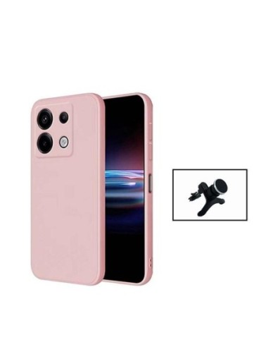 Kit Suporte Reforçado + Capa Silicone Líquido Compativel Com Xiaomi Redmi Note 13 Pro 4G - Rosa