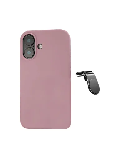 Kit Suporte Magnético L + Capa Silicone Líquido  Para Apple iPhone 16 - Rosa