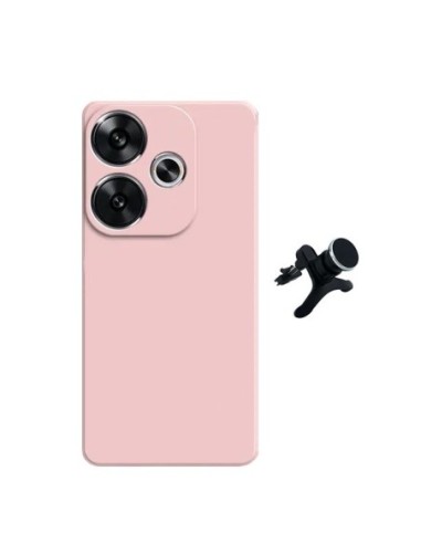 Kit Suporte Magnético Reforçado de Carro + Capa Silicone Líquido Phonecare Compativel Com Xiaomi Poco F6 - Rosa