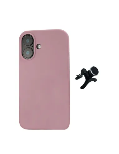 Kit Suporte Magnético Reforçado + Capa Silicone Líquido  Para Apple iPhone 16 Plus - Rosa