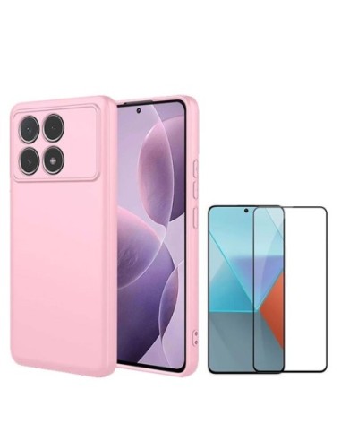 Kit Película de Vidro Temperado 5d Full Cover + Capa Silicone Líquido Phonecare Compativel Com Xiaomi Poco F6 Pro - Rosa