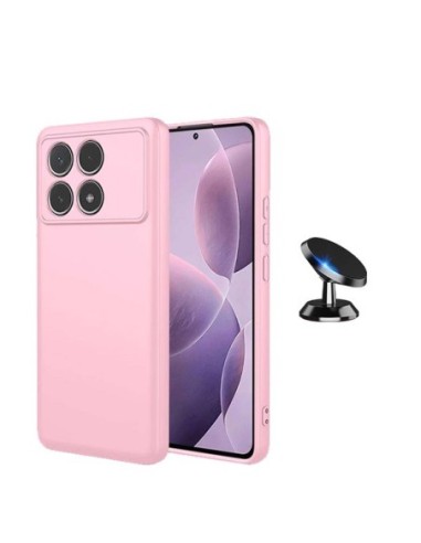 Kit Suporte Magnético de Carro + Capa Silicone Líquido Phonecare Compativel Com Xiaomi Poco F6 Pro - Rosa