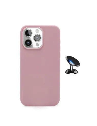 Kit Suporte Magnético + Capa Silicone Líquido  Para Apple iPhone 16 Pro - Rosa